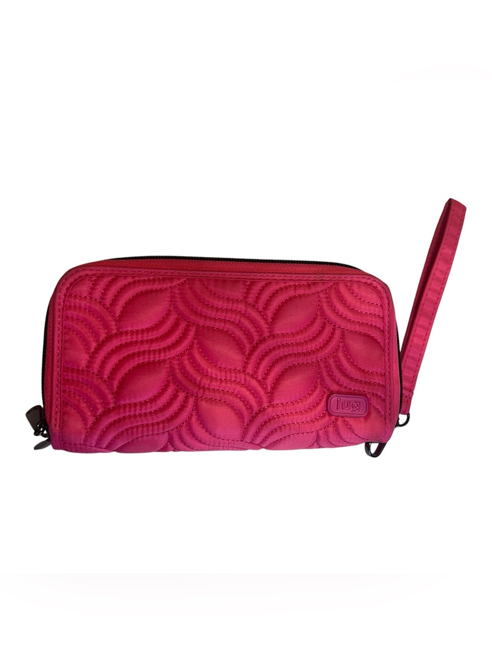 Lug Splits Hot Pink Quilted Zip Around Wallet Wristlet Organizer Floral Travel - Picture 2 of 9